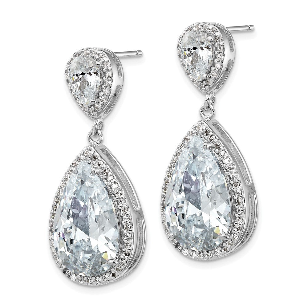 Sterling Silver Rhodium-plated Fancy Pear Shaped CZ Dangle Earrings