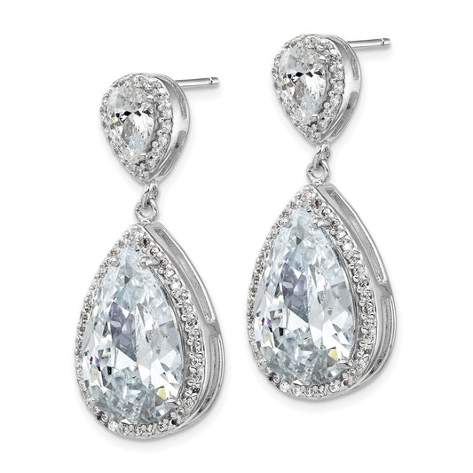 Sterling Silver Rhodium-plated Fancy Pear Shaped CZ Dangle Earrings