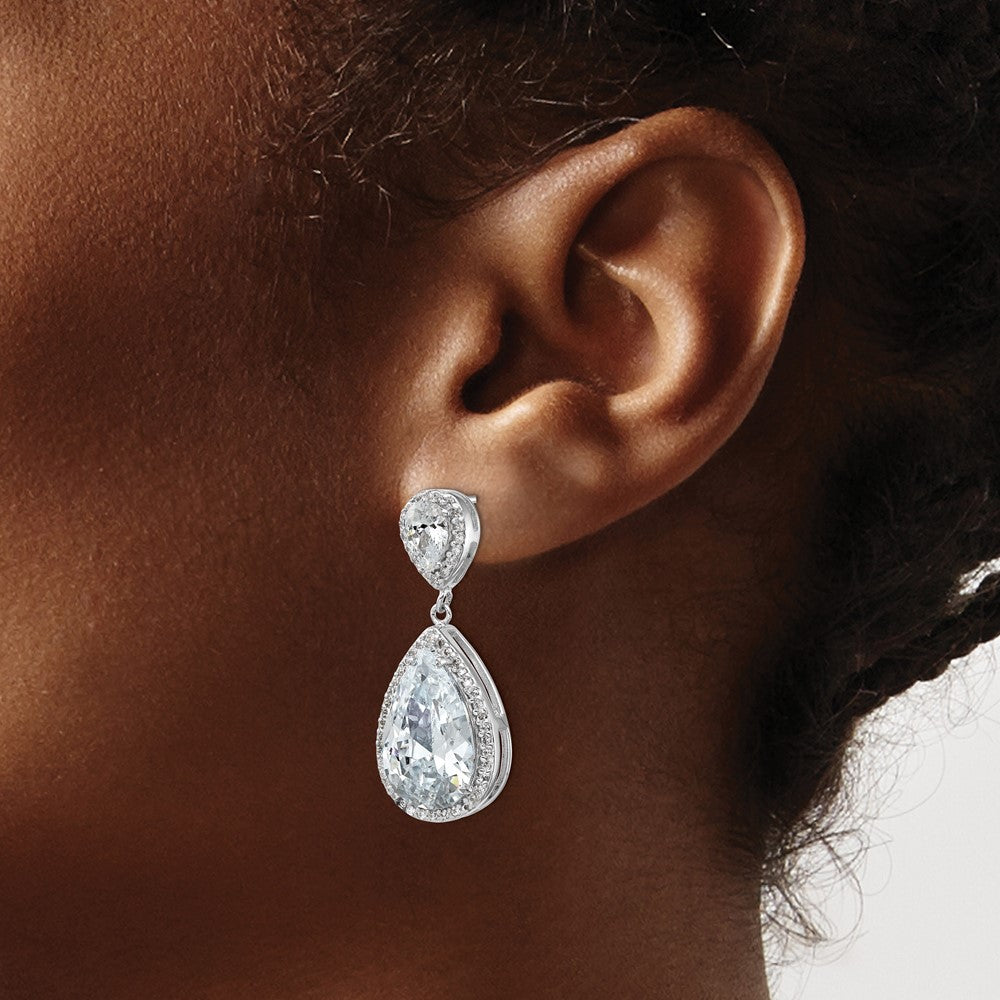 Sterling Silver Rhodium-plated Fancy Pear Shaped CZ Dangle Earrings