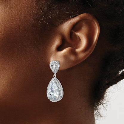 Sterling Silver Rhodium-plated Fancy Pear Shaped CZ Dangle Earrings