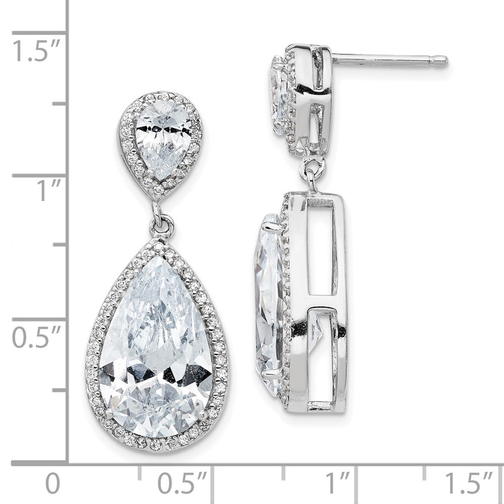 Sterling Silver Rhodium-plated Fancy Pear Shaped CZ Dangle Earrings