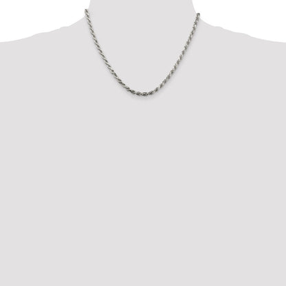 Sterling Silver 3.75mm Diamond-cut Rope Chain Necklace