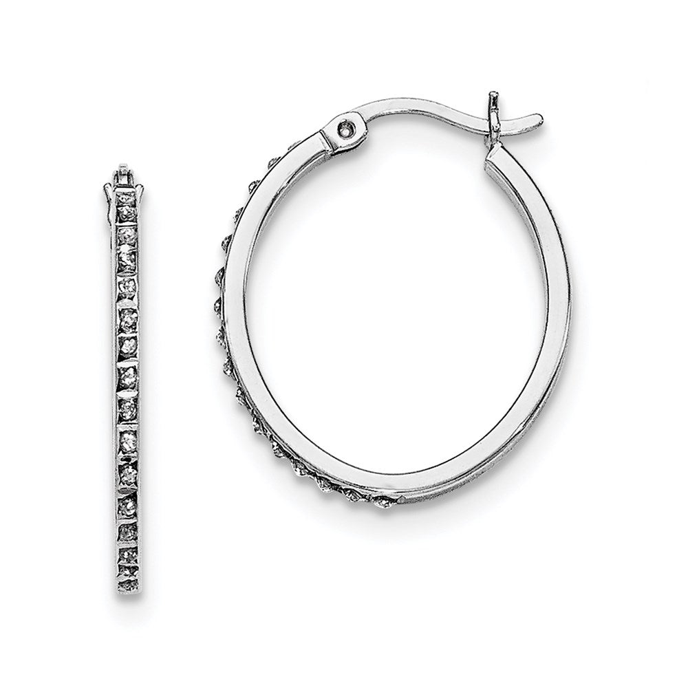Sterling Silver Platinum-plated Oval and Round Diamond Hoop Earrings Set of 3