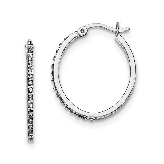 Sterling Silver Platinum-plated Oval and Round Diamond Hoop Earrings Set of 3