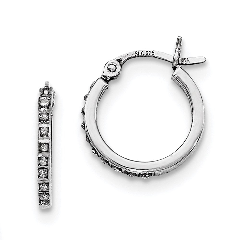 Sterling Silver Platinum-plated Oval and Round Diamond Hoop Earrings Set of 3