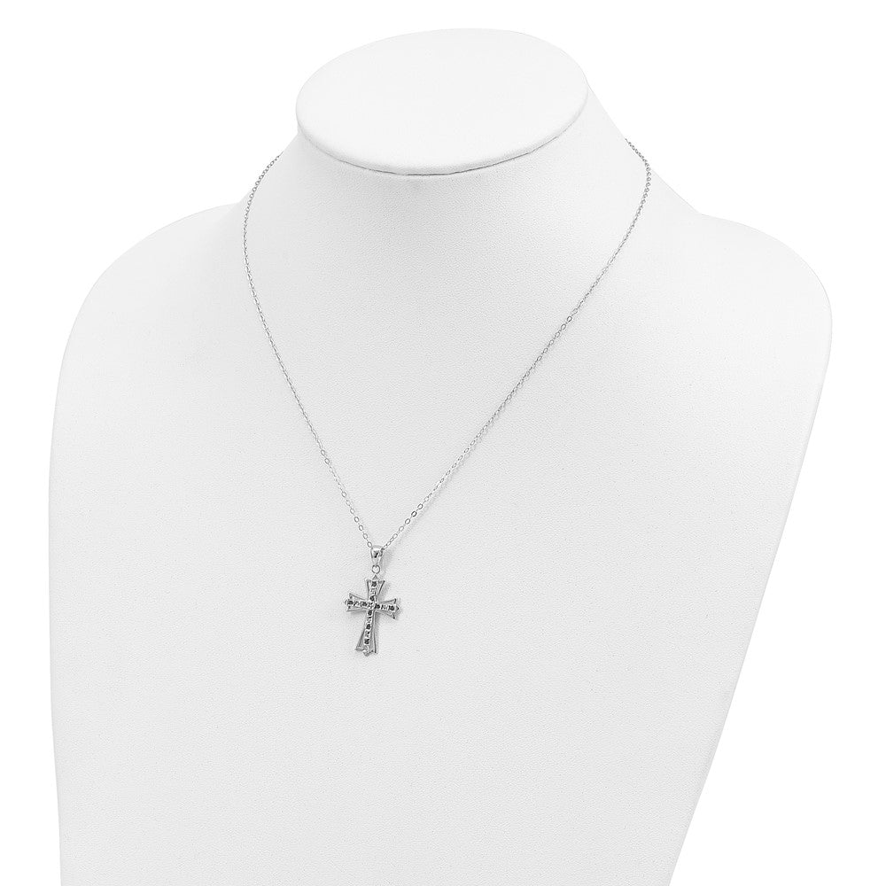 Sterling Silver Platinum-plated Diamond and Sapphire Cross Necklace 18"