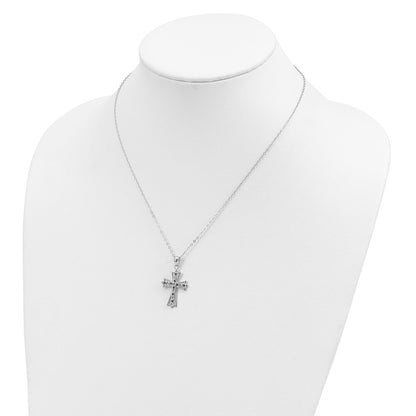Sterling Silver Platinum-plated Diamond and Sapphire Cross Necklace 18"