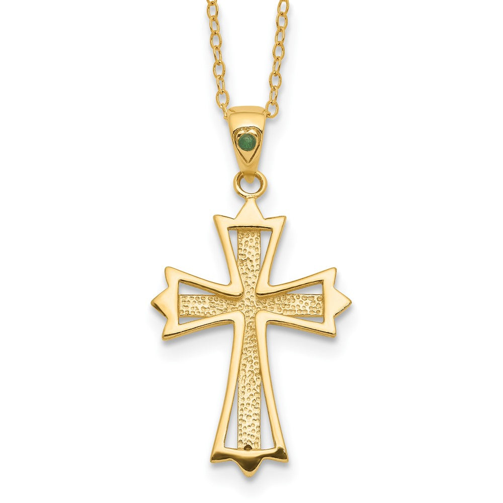 Sterling Silver 18K Gold-plated Diamond and Emerald Cross Necklace 18"