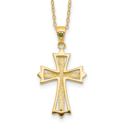 Sterling Silver 18K Gold-plated Diamond and Emerald Cross Necklace 18"