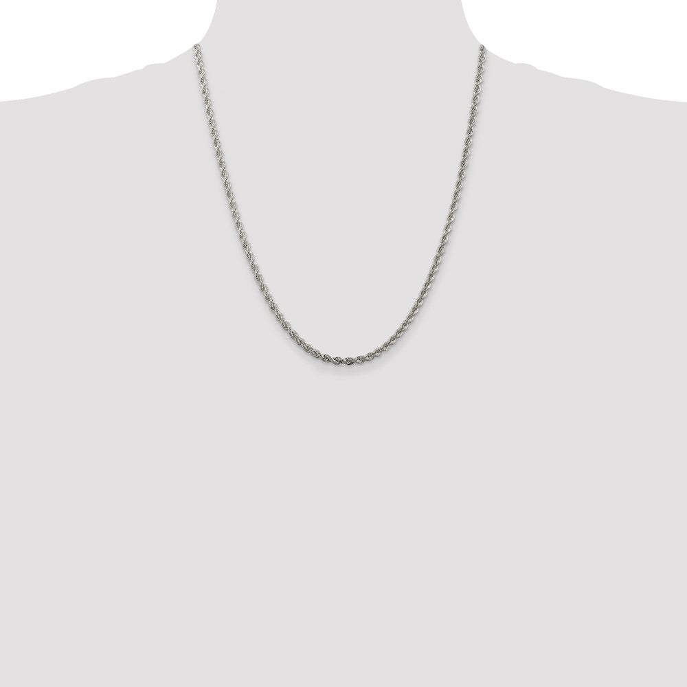 Sterling Silver Rhodium-plated 3mm Solid Rope Chain Necklace