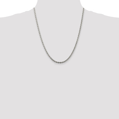 Sterling Silver Rhodium-plated 3mm Solid Rope Chain Necklace