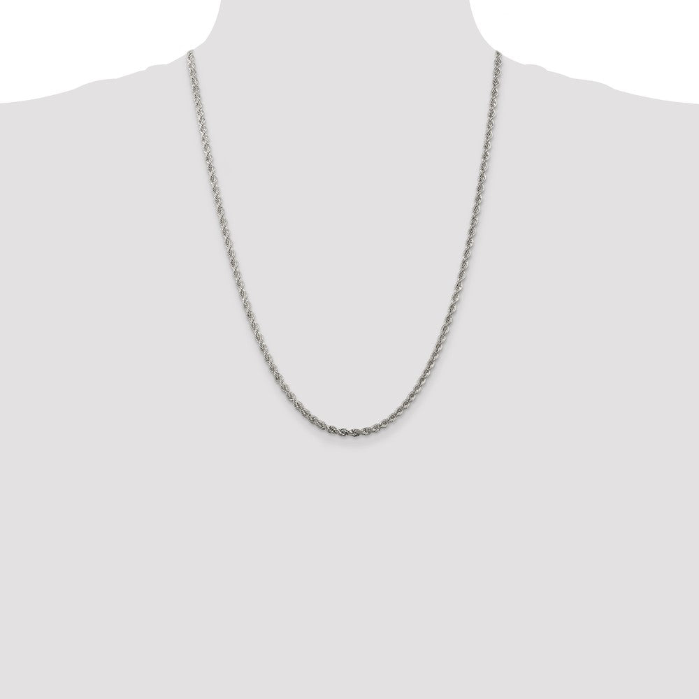 Sterling Silver Rhodium-plated 3mm Solid Rope Chain Necklace