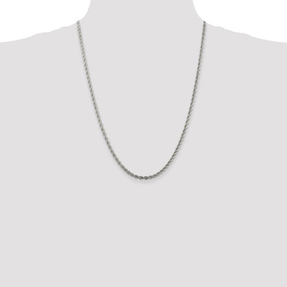 Sterling Silver Rhodium-plated 3mm Solid Rope Chain Necklace