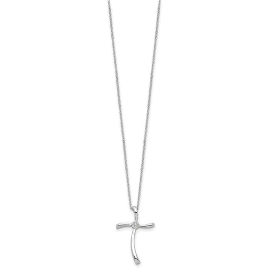 Sterling Silver Diamond Cross Necklace 16"