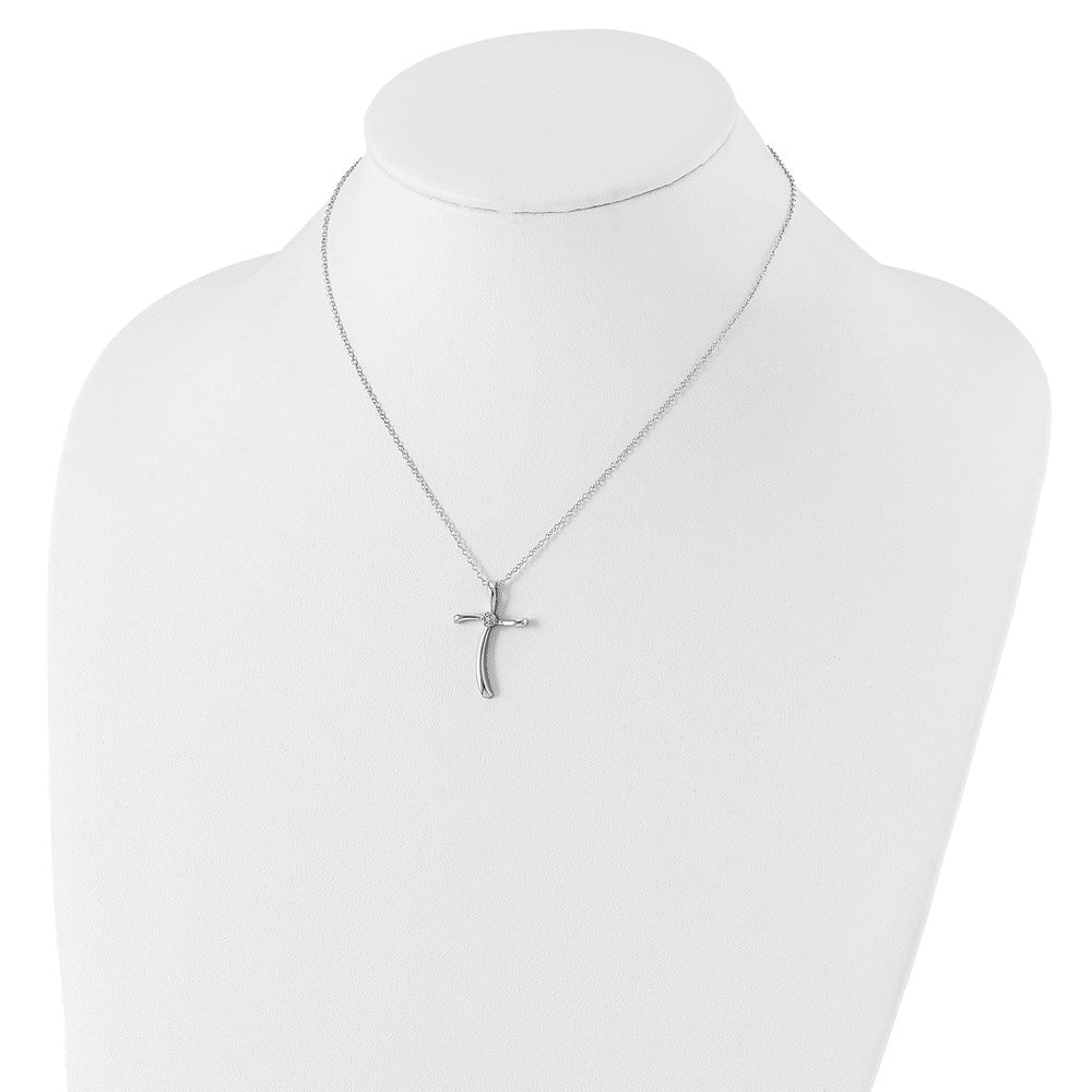 Sterling Silver Diamond Cross Necklace 16"