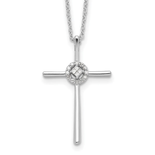 Sterling Silver Diamond Eternal Life Cross Necklace 16"