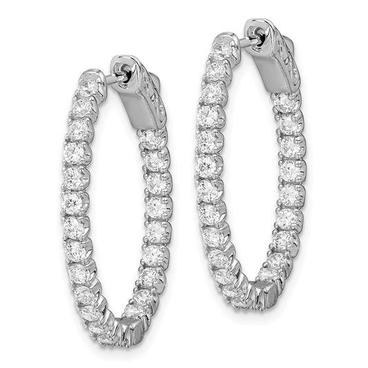 Sterling Silver Rhodium-plated 2.0mm CZ In and Out Oval Hinged Hoop Earrings