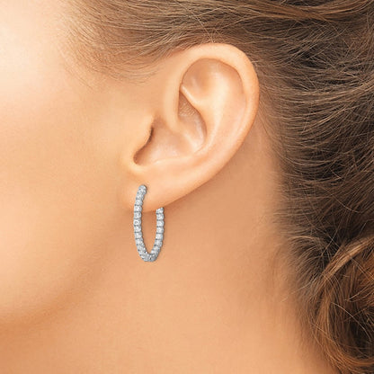 Sterling Silver Rhodium-plated 2.0mm CZ In and Out Oval Hinged Hoop Earrings
