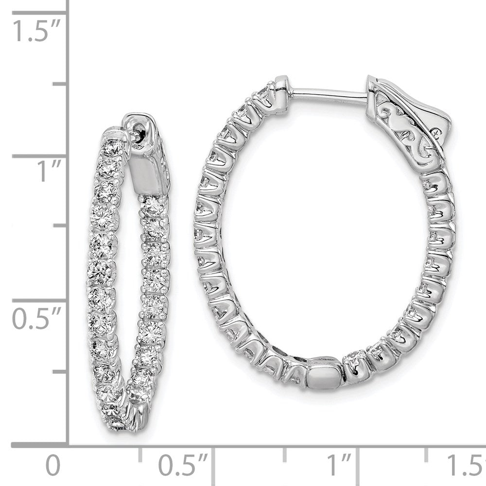 Sterling Silver Rhodium-plated 2.0mm CZ In and Out Oval Hinged Hoop Earrings