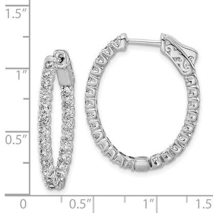 Sterling Silver Rhodium-plated 2.0mm CZ In and Out Oval Hinged Hoop Earrings