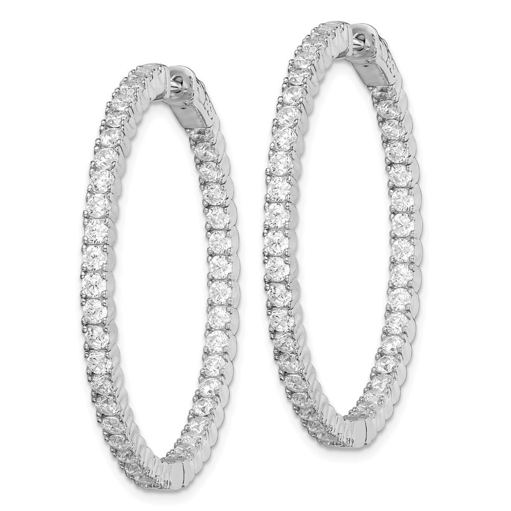 Sterling Silver Rhodium-plated 2.25mm CZ In and Out Hinged Hoop Earrings