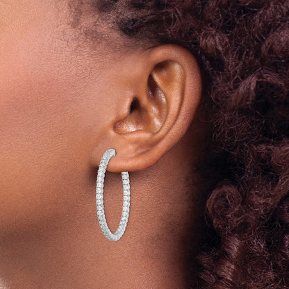 Sterling Silver Rhodium-plated 2.25mm CZ In and Out Hinged Hoop Earrings