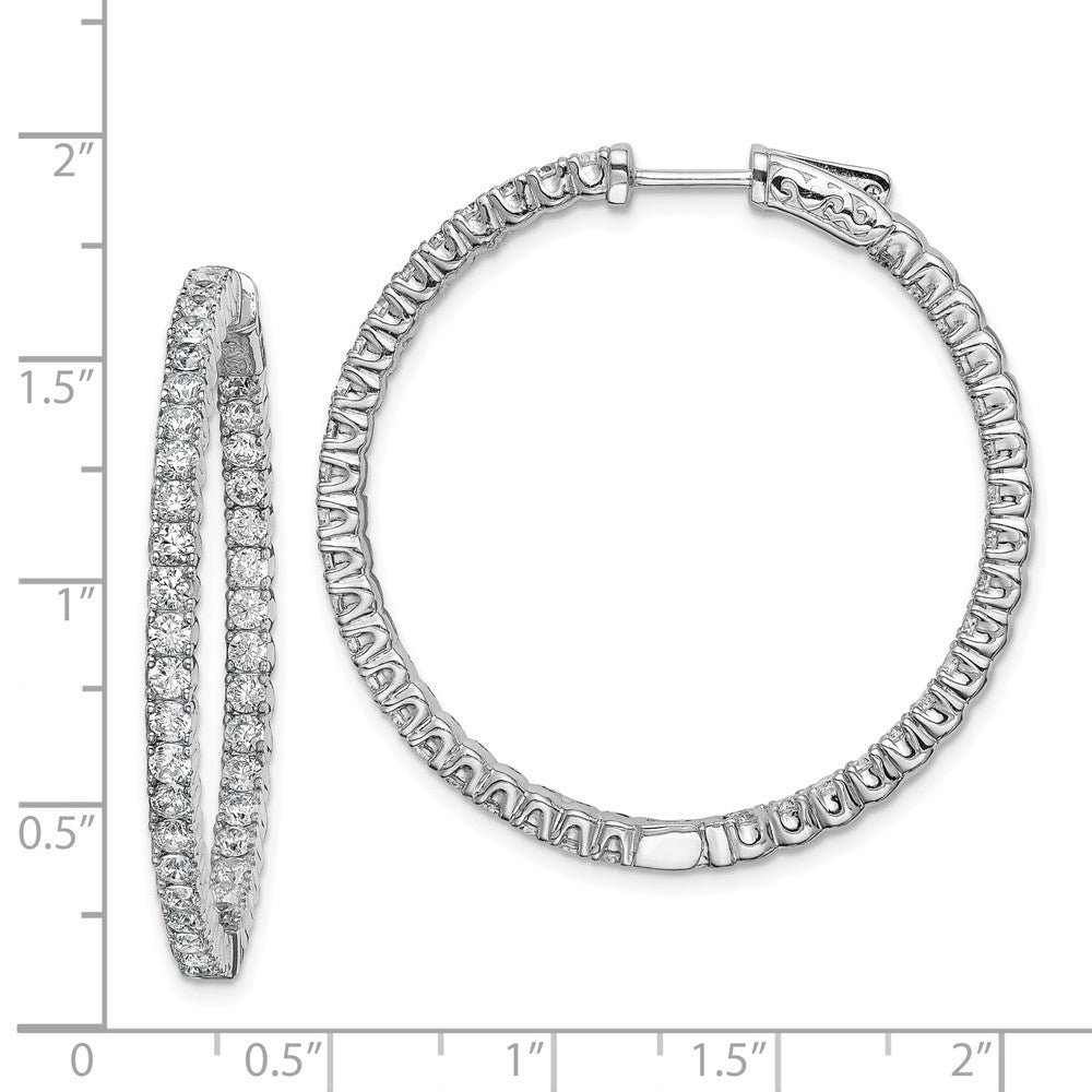 Sterling Silver Rhodium-plated 2.25mm CZ In and Out Hinged Hoop Earrings