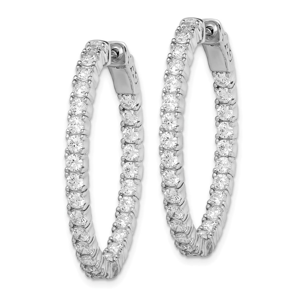 Sterling Silver Rhodium-plated 2.5mm CZ In and Out Oval Hinged Hoop Earrings