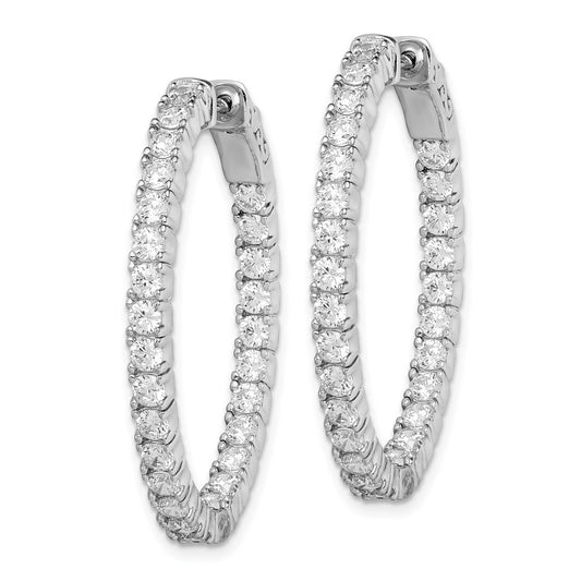 Sterling Silver Rhodium-plated 2.5mm CZ In and Out Oval Hinged Hoop Earrings