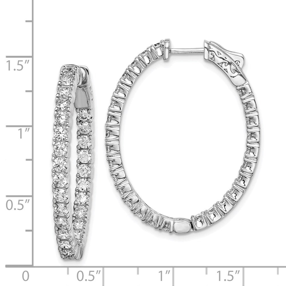 Sterling Silver Rhodium-plated 2.5mm CZ In and Out Oval Hinged Hoop Earrings