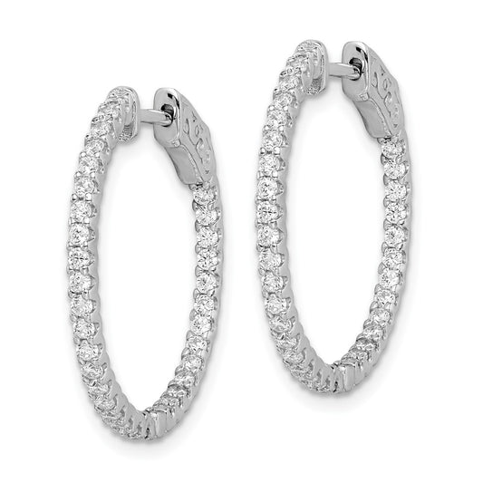 Sterling Silver Rhodium-plated 1.5mm CZ In and Out Hinged Hoop Earrings