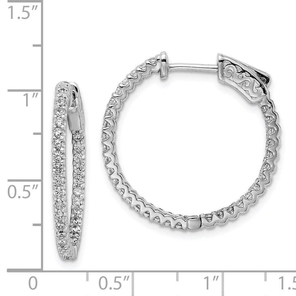 Sterling Silver Rhodium-plated 1.5mm CZ In and Out Hinged Hoop Earrings