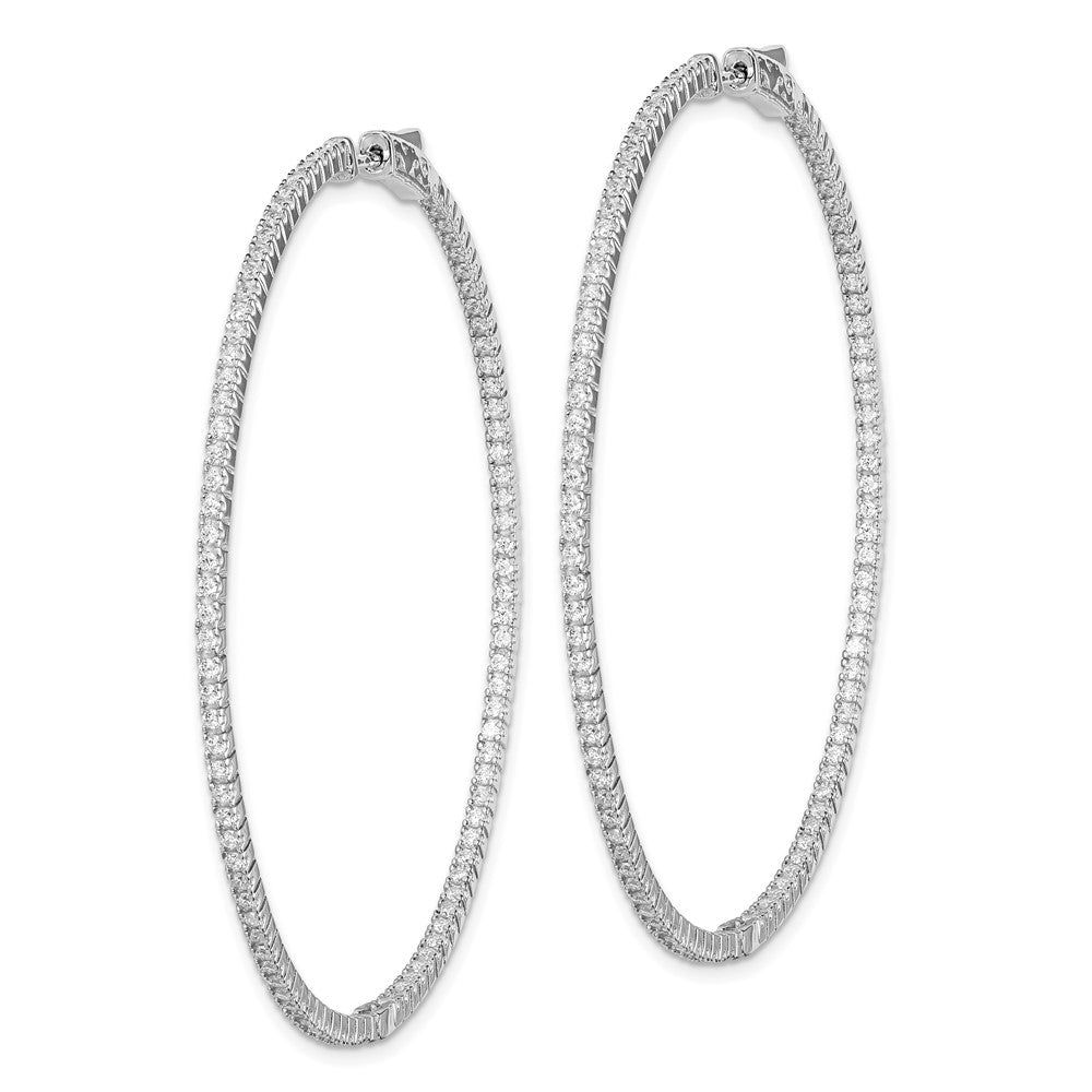 Sterling Silver Rhodium-plated 1.25mm CZ In and Out Hinged Hoop Earrings