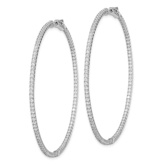 Sterling Silver Rhodium-plated 1.25mm CZ In and Out Hinged Hoop Earrings