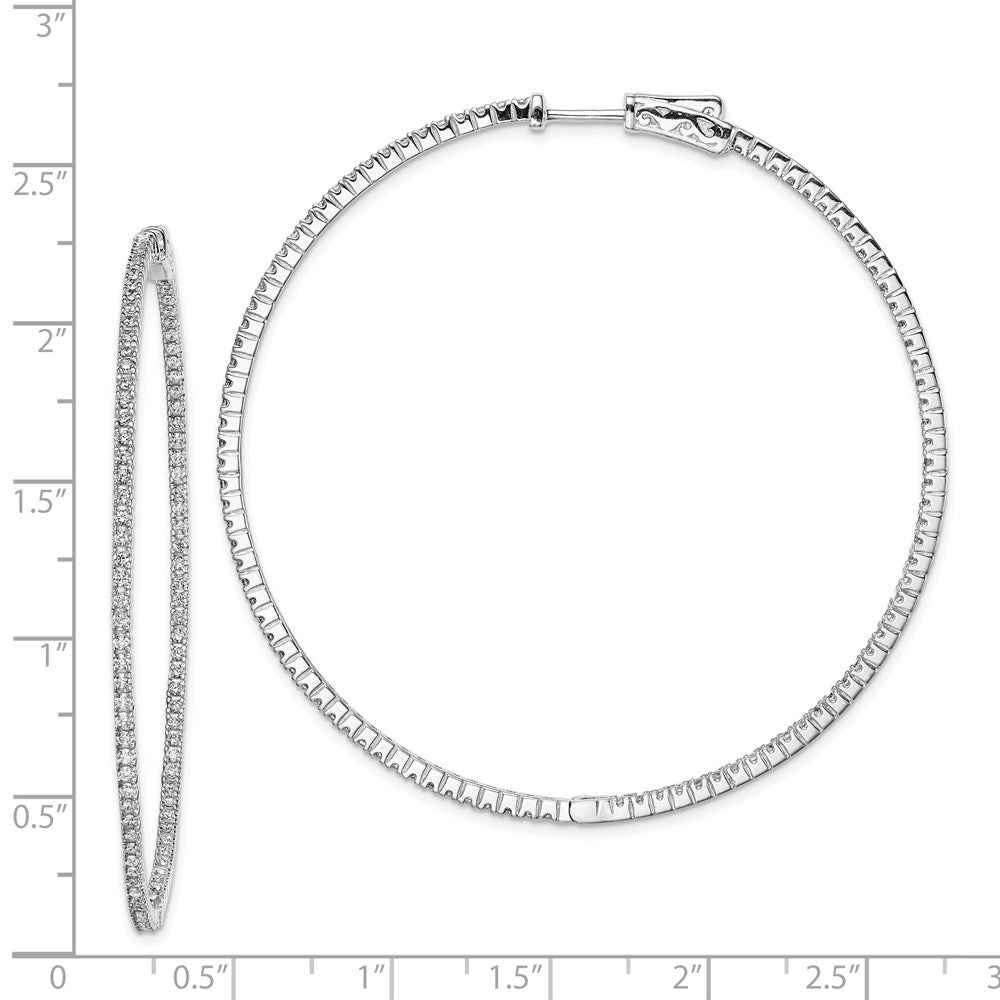 Sterling Silver Rhodium-plated 1.25mm CZ In and Out Hinged Hoop Earrings