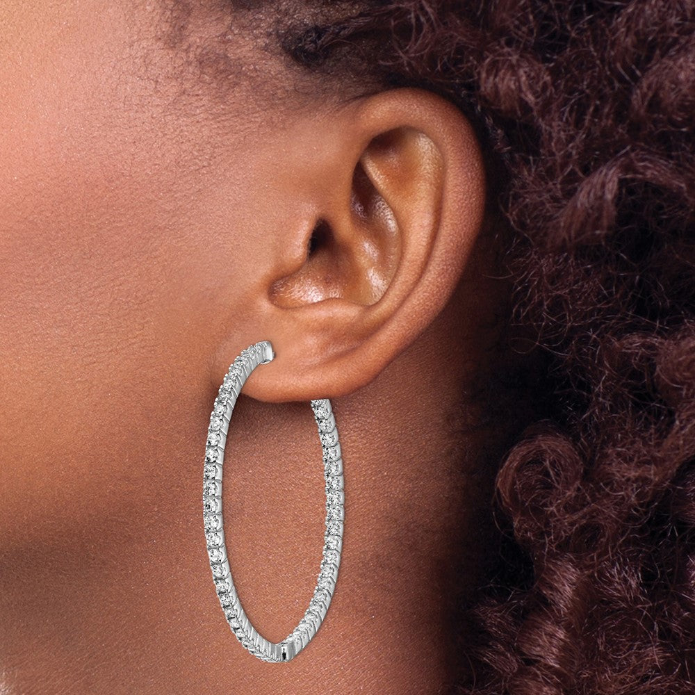 Sterling Silver Rhodium-plated 1.9mm CZ In and Out Hinged Hoop Earrings