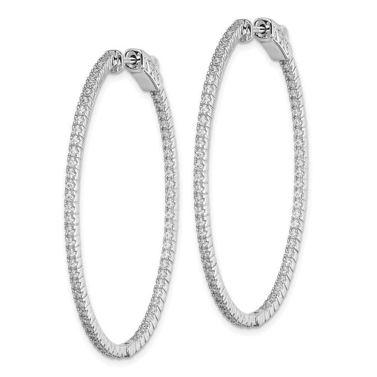 Sterling Silver Rhodium-plated 11.25mm CZ In and Out Oval Hinged Hoop Earrings
