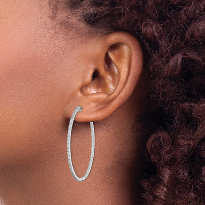 Sterling Silver Rhodium-plated 11.25mm CZ In and Out Oval Hinged Hoop Earrings