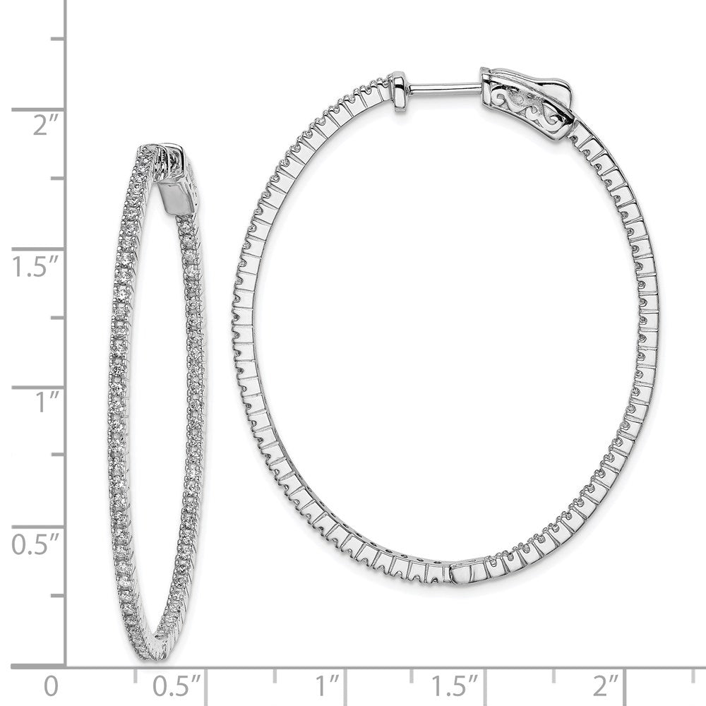 Sterling Silver Rhodium-plated 11.25mm CZ In and Out Oval Hinged Hoop Earrings