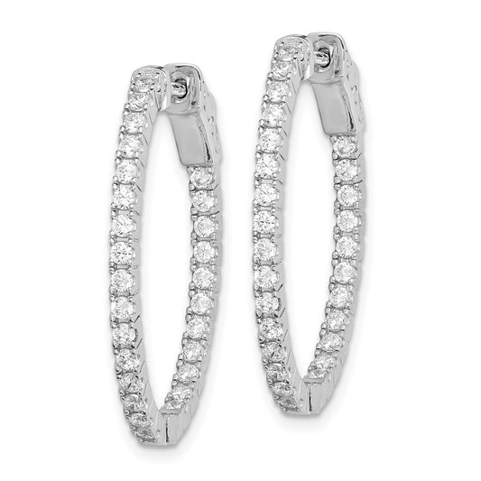 Sterling Silver Rhodium-plated 1.7mm CZ In and Out Oval Hinged Hoop Earrings