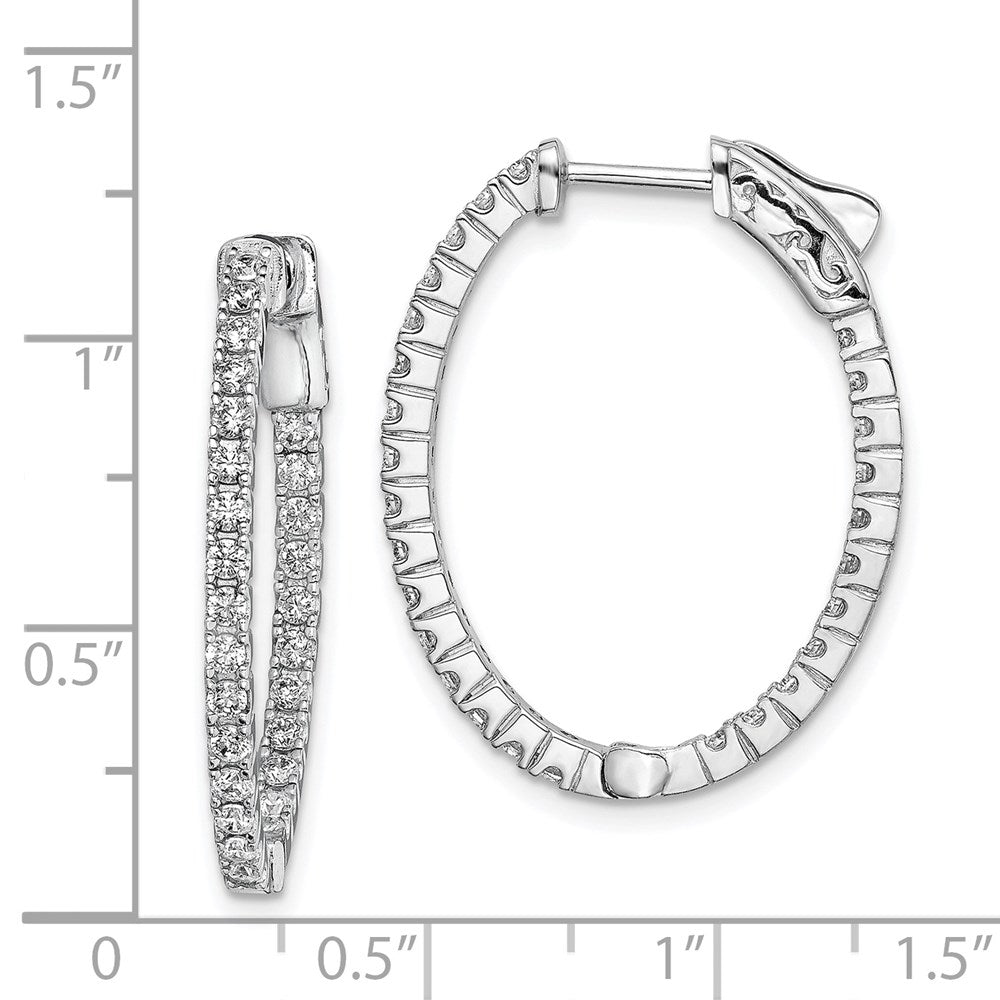 Sterling Silver Rhodium-plated 1.7mm CZ In and Out Oval Hinged Hoop Earrings