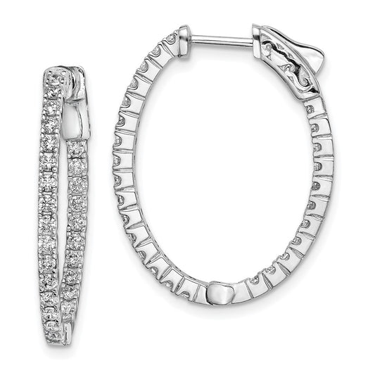 Sterling Silver Rhodium-plated 1.7mm CZ In and Out Oval Hinged Hoop Earrings