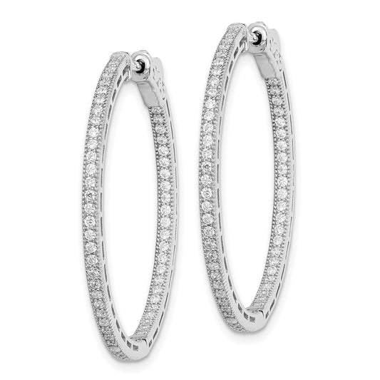 Sterling Silver Rhodium-plated 1.2mm CZ In and Out Hinged Hoop Earrings