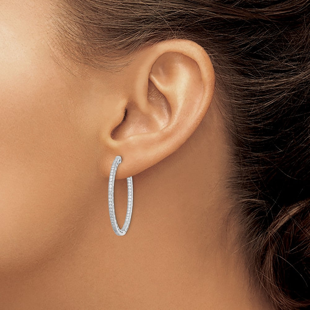 Sterling Silver Rhodium-plated 1.2mm CZ In and Out Hinged Hoop Earrings