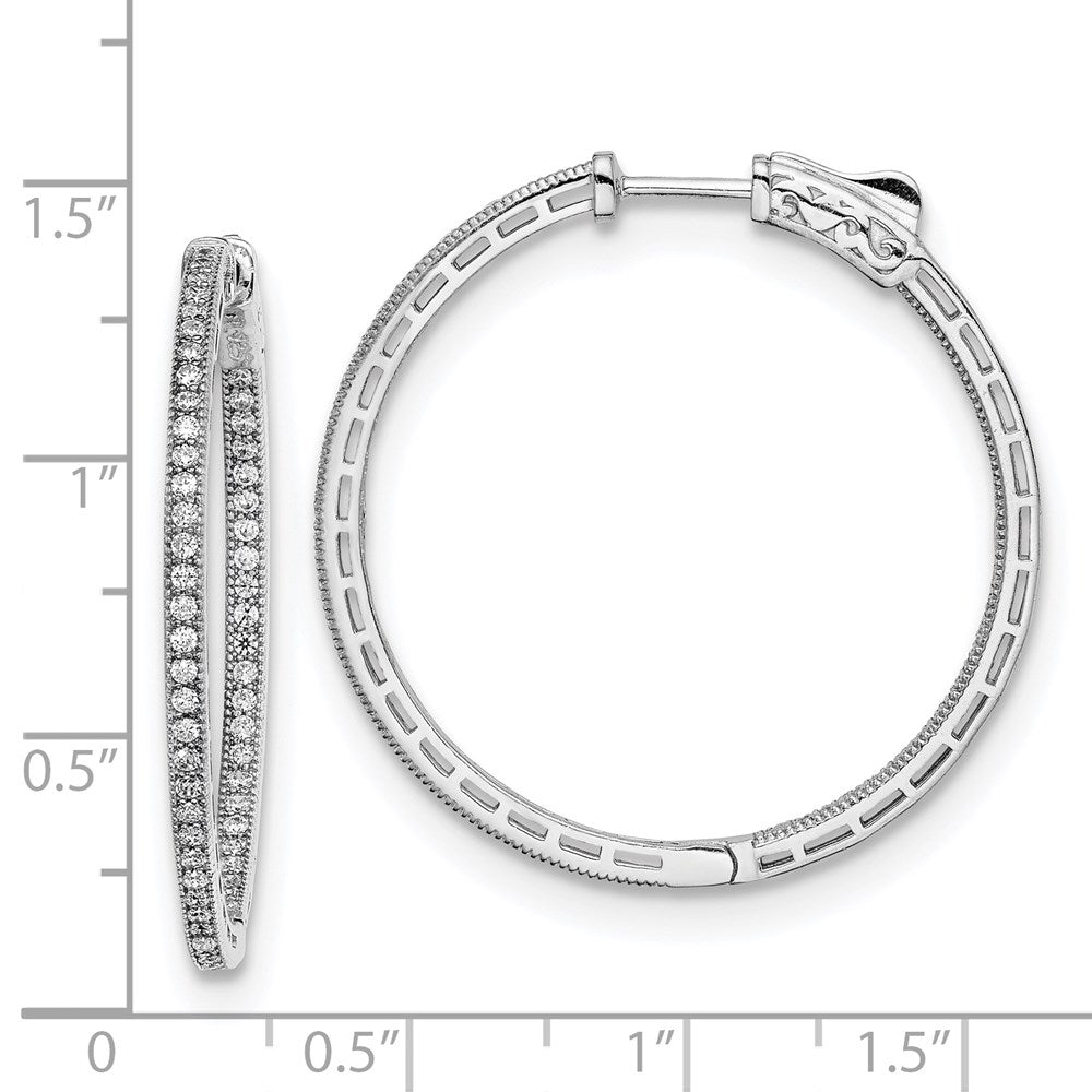Sterling Silver Rhodium-plated 1.2mm CZ In and Out Hinged Hoop Earrings