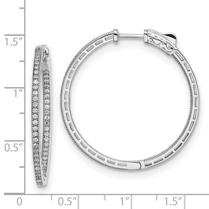 Sterling Silver Rhodium-plated 1.2mm CZ In and Out Hinged Hoop Earrings