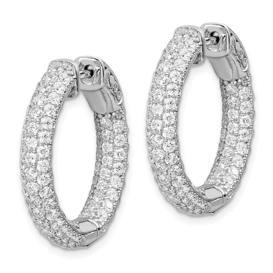 Sterling Silver Rhodium-plated 1.7mm CZ In and Out Hinged Hoop Earrings