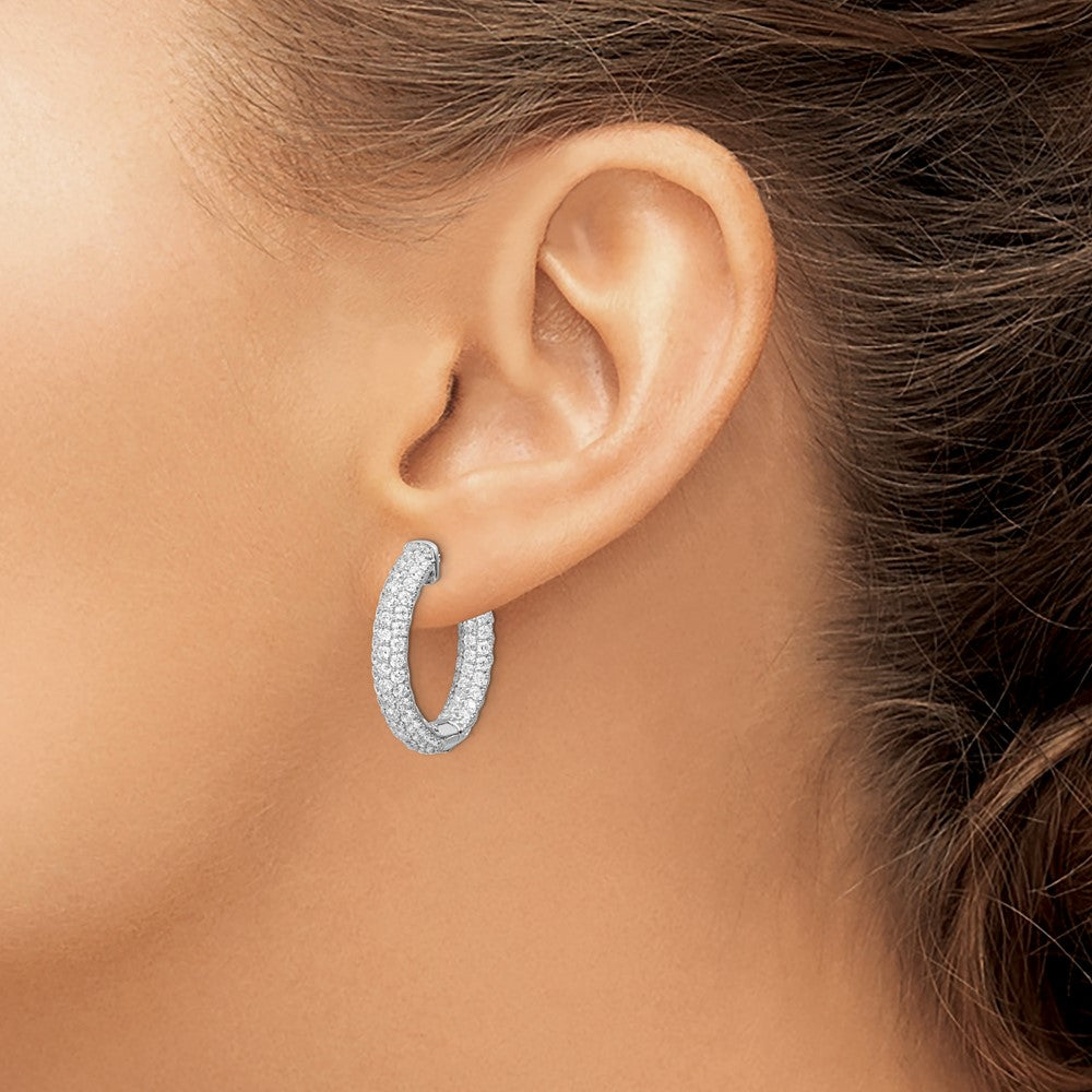 Sterling Silver Rhodium-plated 1.7mm CZ In and Out Hinged Hoop Earrings
