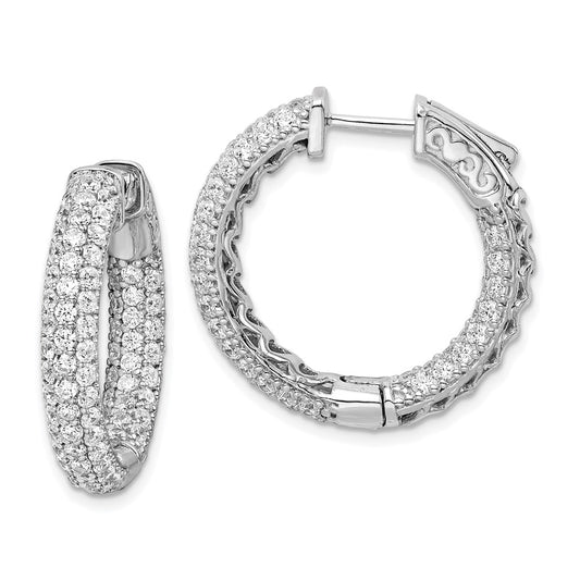 Sterling Silver Rhodium-plated 1.7mm CZ In and Out Hinged Hoop Earrings