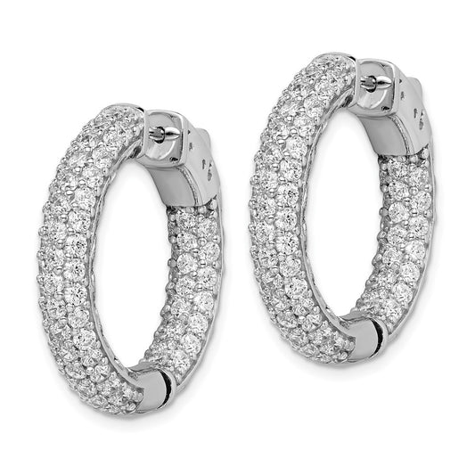Sterling Silver Rhodium-plated 2.0mm CZ In and Out Hinged Hoop Earrings